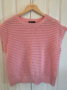 Pretty Garden 100% Cotton Pink Open Knit Sweater Vest Size S EUC